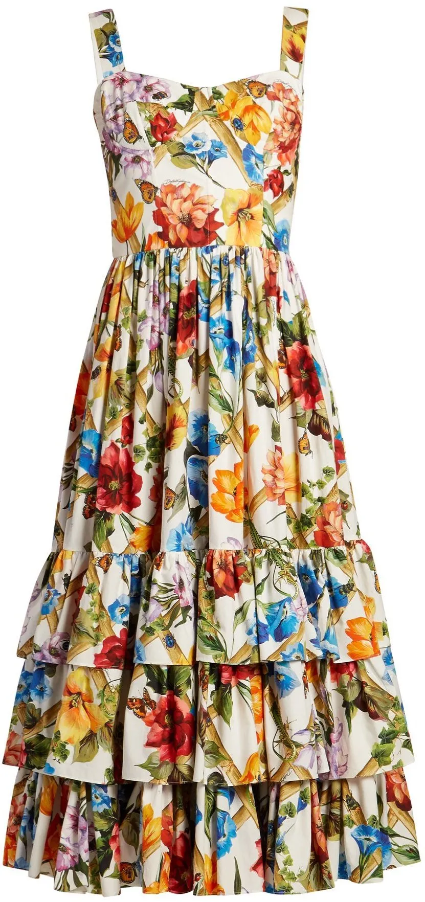 Floral-Print Tiered-Ruffle Midi Dress