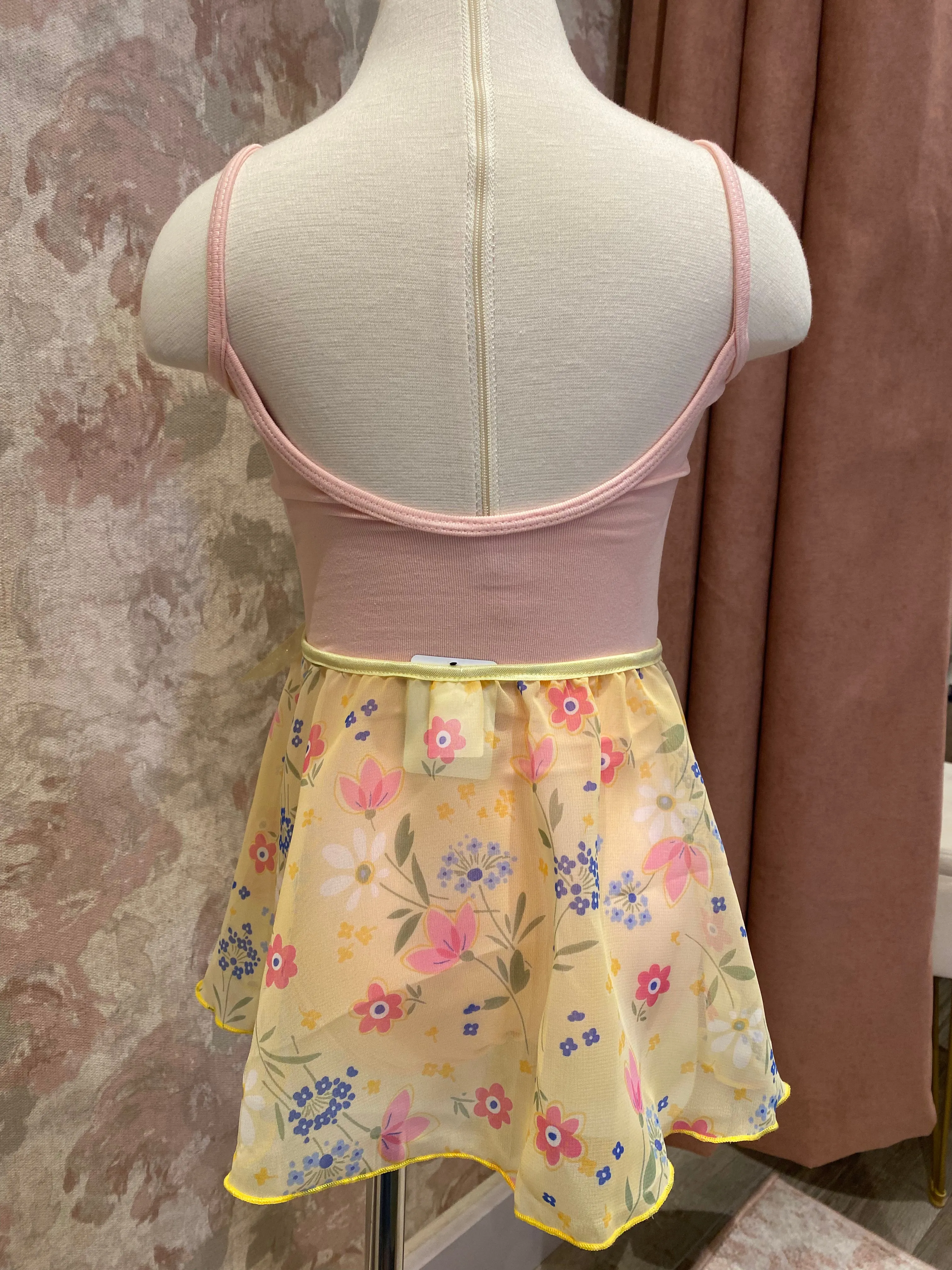 Girls Floral Yellow Mock Pull On Skirt