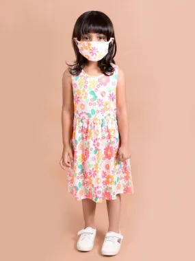 Girls White Pink Floral Midi Dress - Ps Peaches