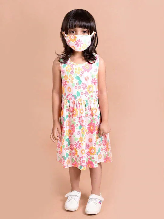 Girls White Pink Floral Midi Dress - Ps Peaches