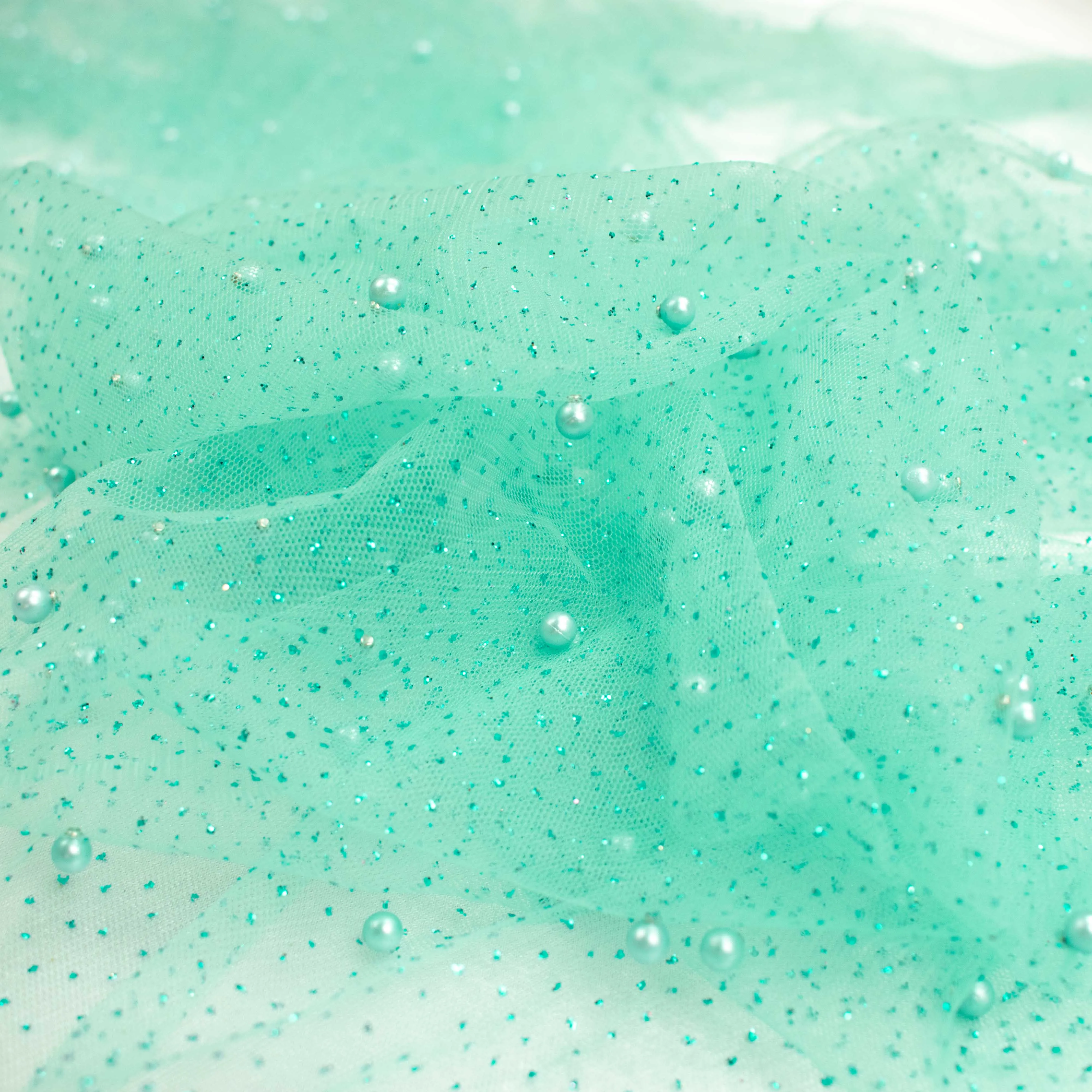 Glitter Tulle Pearl Netting Aqua
