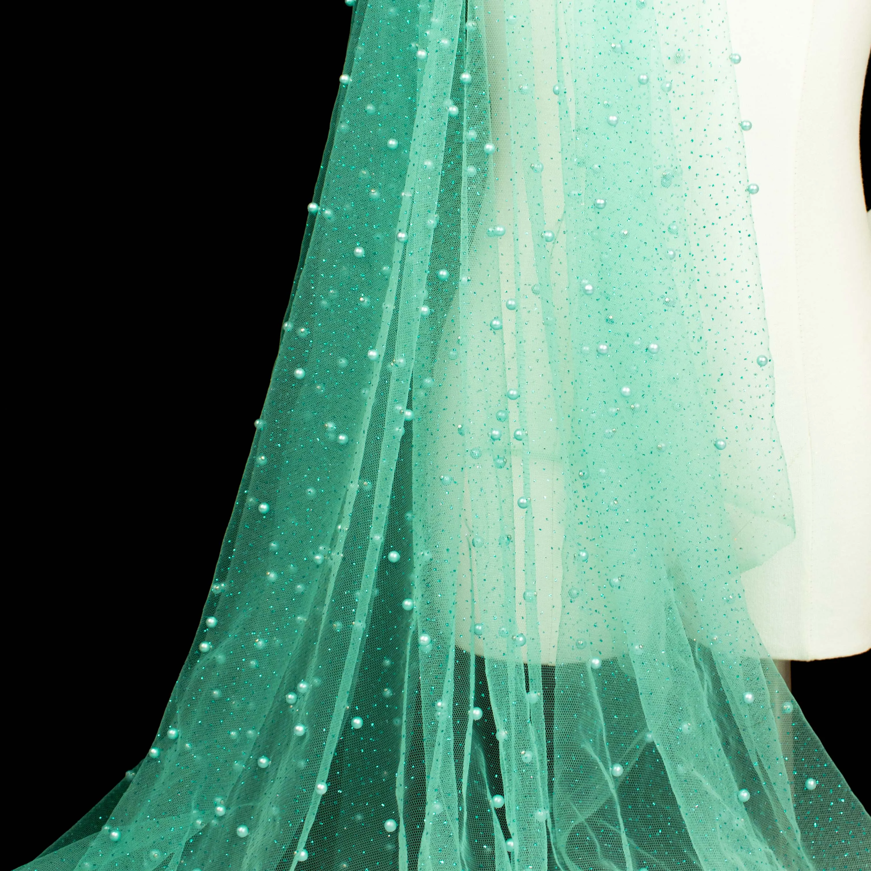 Glitter Tulle Pearl Netting Aqua