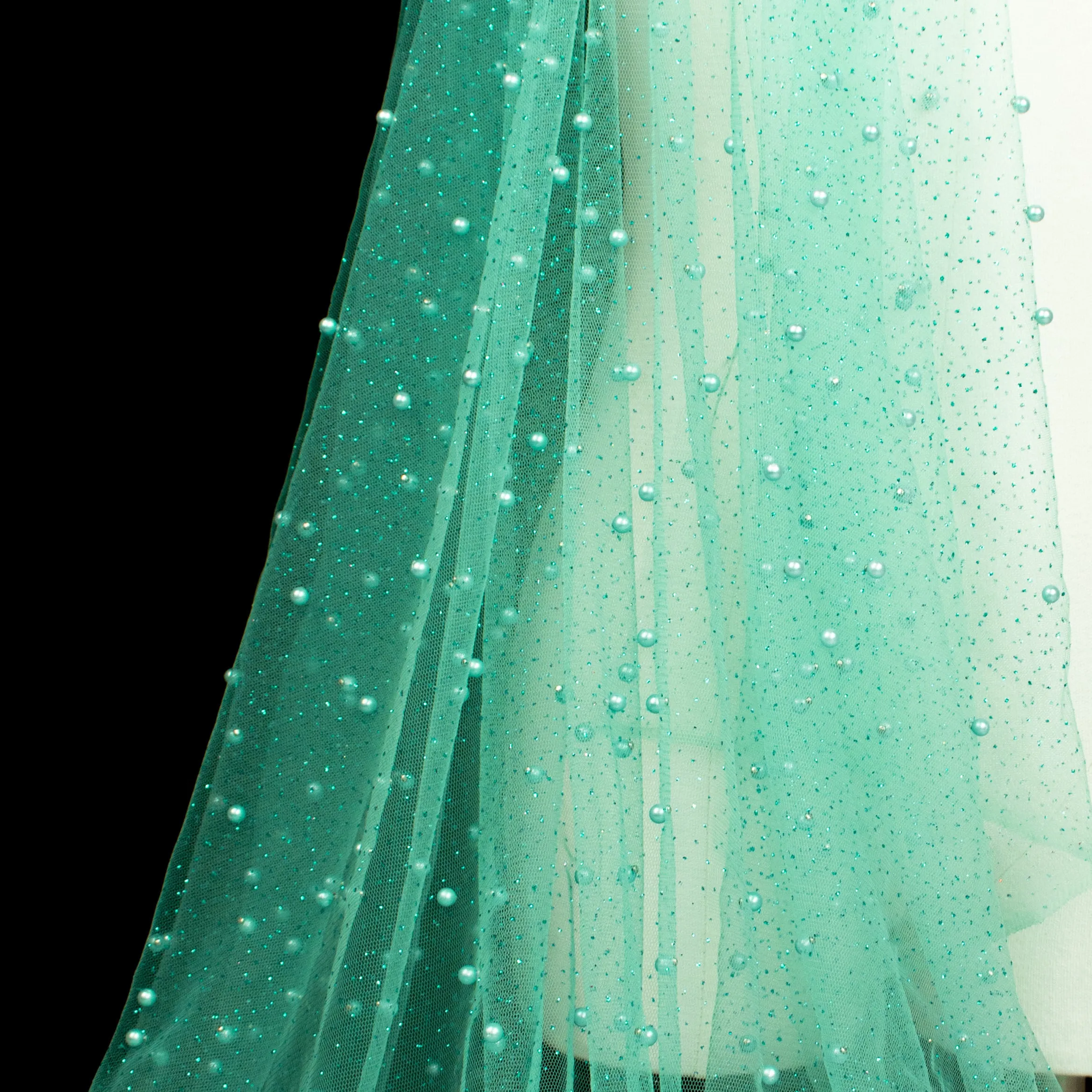 Glitter Tulle Pearl Netting Aqua