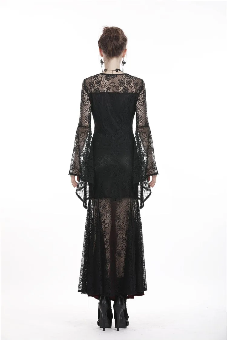 Gothic elegant red velvet lace long dress DW286