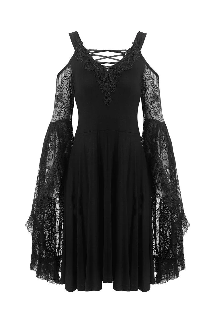 Gothic lace up chest dress with big lace sleeves DW289