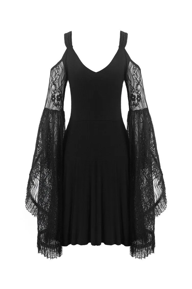 Gothic lace up chest dress with big lace sleeves DW289