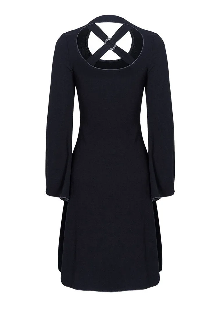 Gothic tail Black dress with off shoulder and cross back DW060