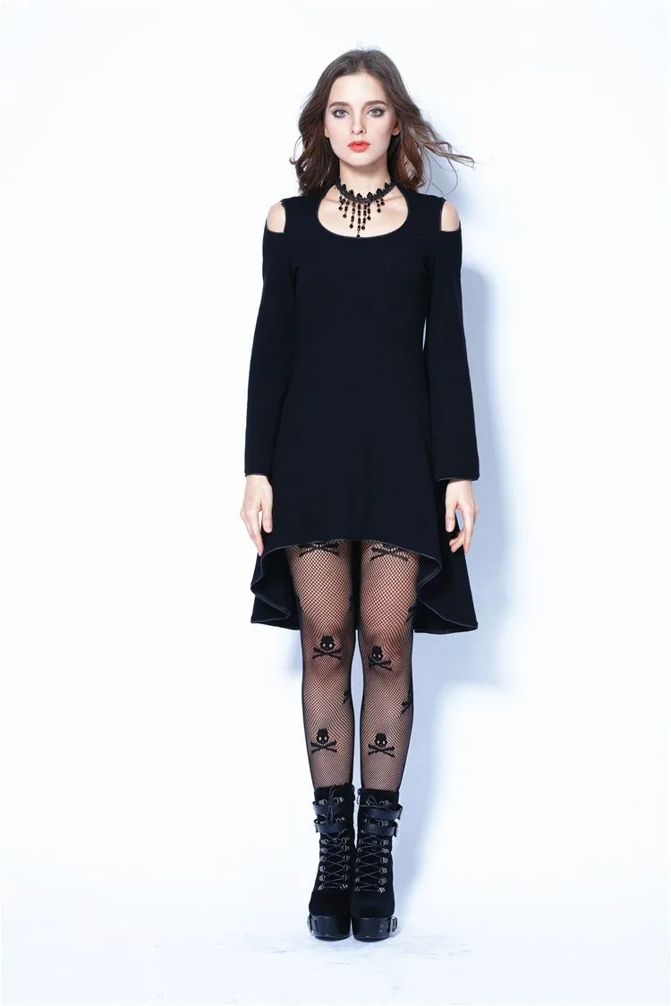 Gothic tail Black dress with off shoulder and cross back DW060