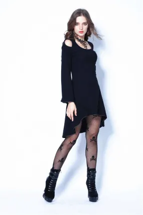 Gothic tail Black dress with off shoulder and cross back DW060