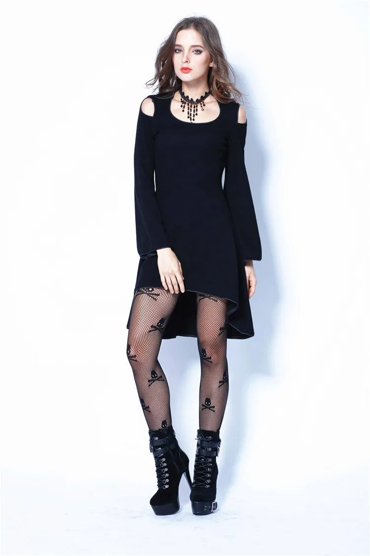 Gothic tail Black dress with off shoulder and cross back DW060