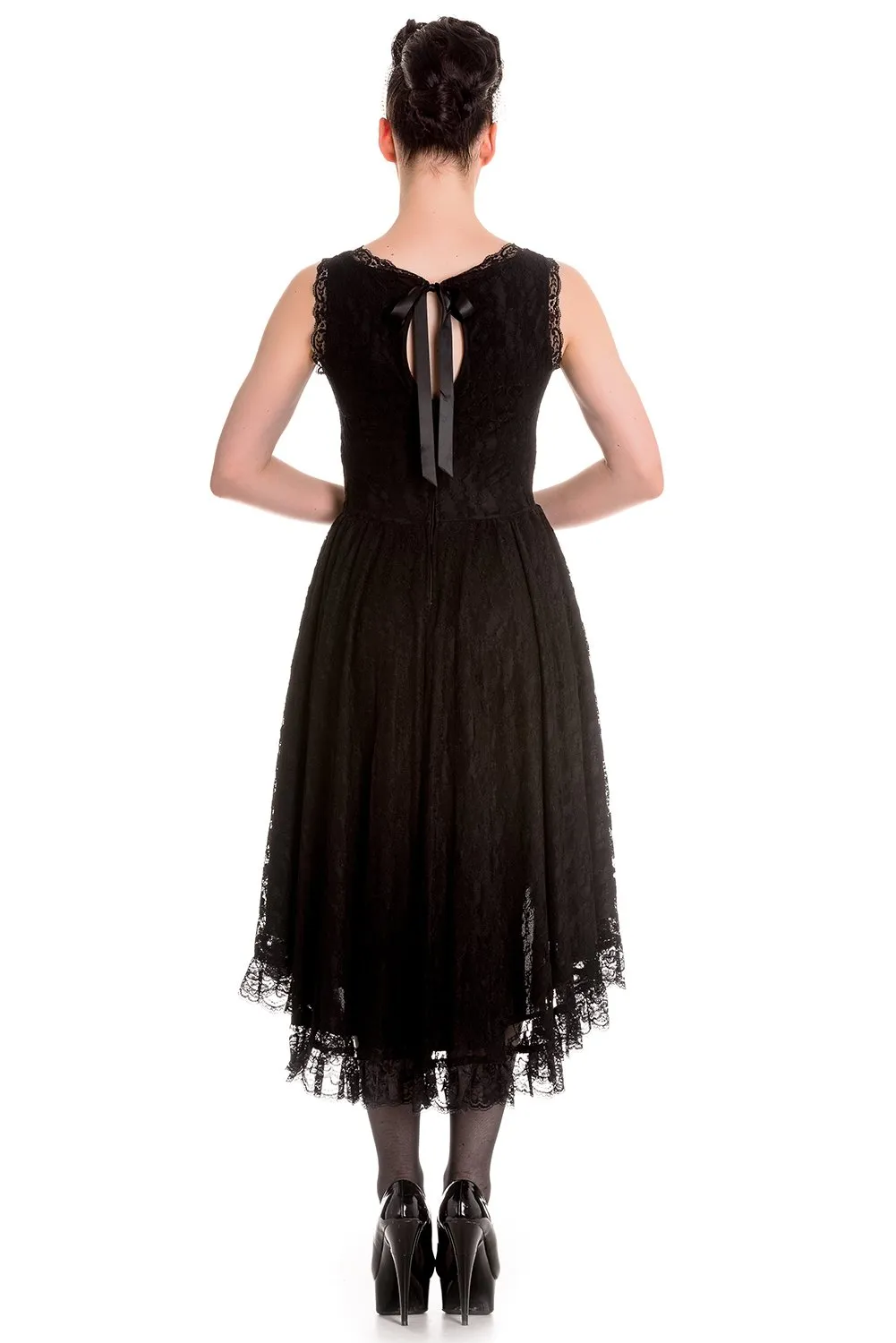 Hell Bunny Floral Lace Black Cocktail Party Dress Hi-Lo Dress