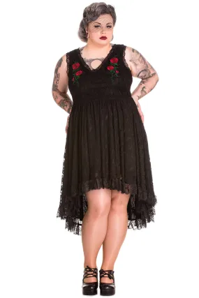 Hell Bunny Floral Lace Black Cocktail Party Dress Hi-Lo Dress
