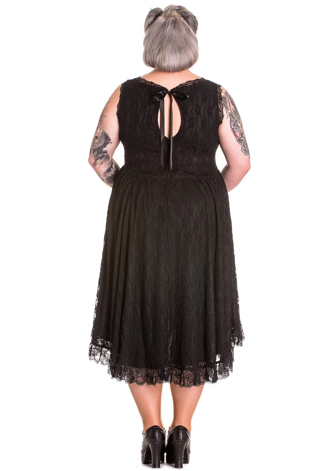 Hell Bunny Floral Lace Black Cocktail Party Dress Hi-Lo Dress