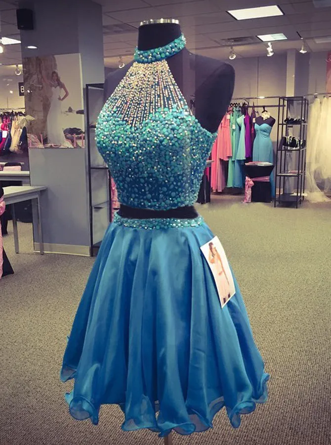 High Neck Homecoming Dresses,Beaded Homecoming Dress,Two Piece Homecoming Dress,HC00098