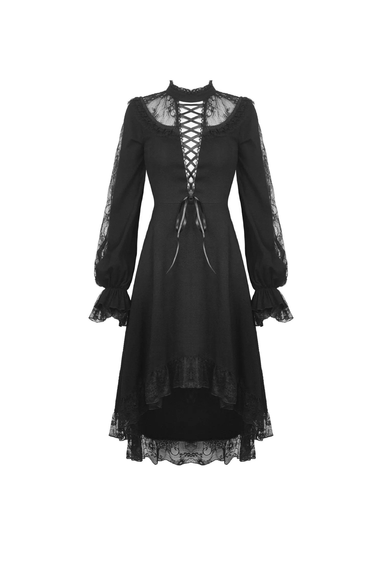 Lace lace up longsleeves cocktail gothic dress DW436
