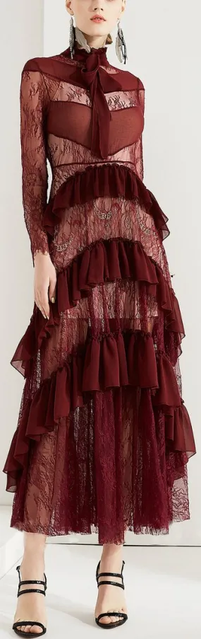 Lace Ruffle-Tiered Gown