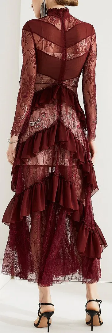 Lace Ruffle-Tiered Gown