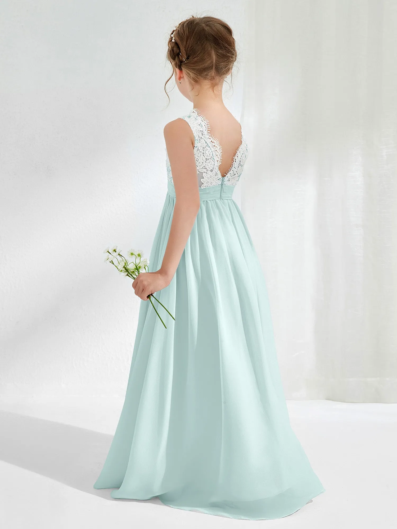 Lace Top Junior Bridesmaid Dresses Mist