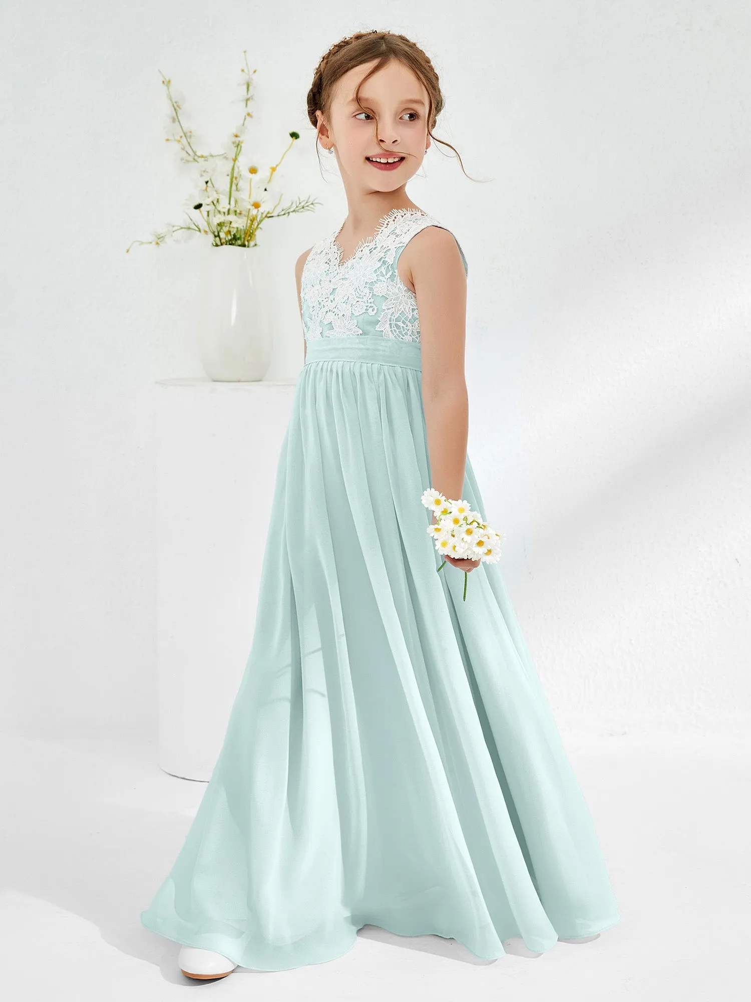 Lace Top Junior Bridesmaid Dresses Mist