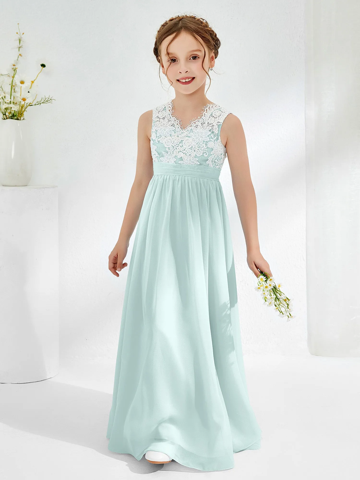 Lace Top Junior Bridesmaid Dresses Mist