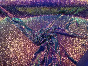 Lavender Iridescent Mini Glitz Sequins on a Purple 4 Way Stretch Mesh-Sold By The Yard.