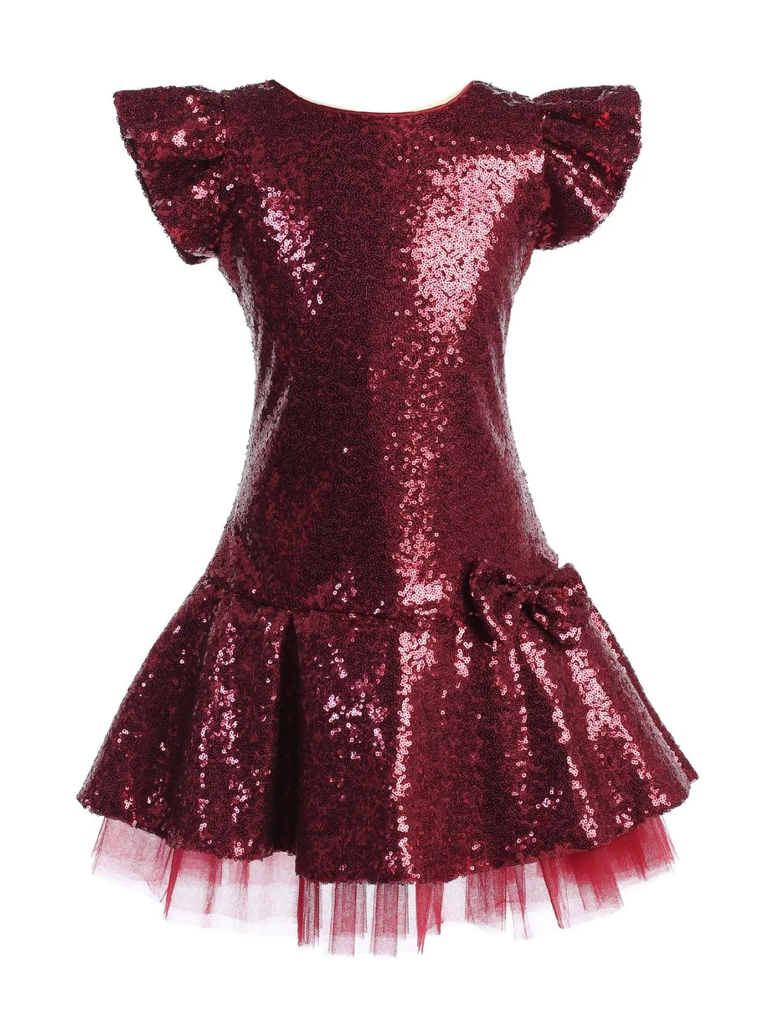 Little Girls Burgundy Sequin Ruffle Tutu Flower Girl Dress 2-6