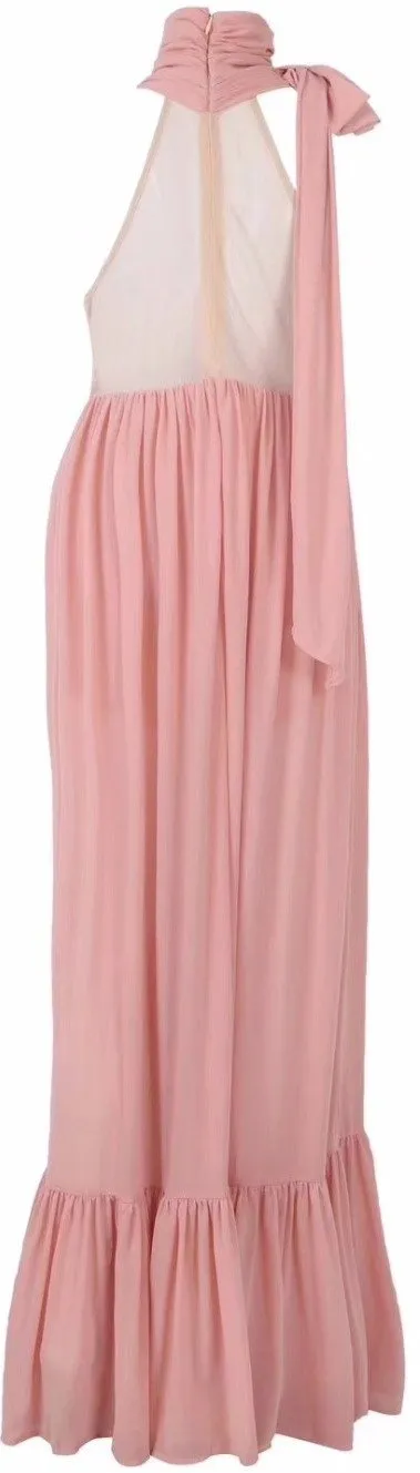 Low-Cut Macrame-Embroidered Halter Gown