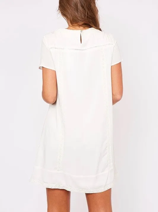 Make Up To Break Up Floral Embroidered Shift Dress in Ivory