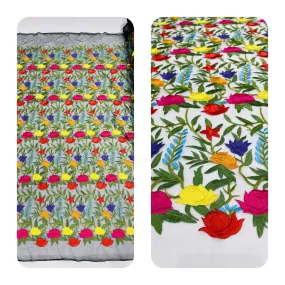Maria multi color Mexican Sarape floral design embroider on a mesh lace-sold by the yard.