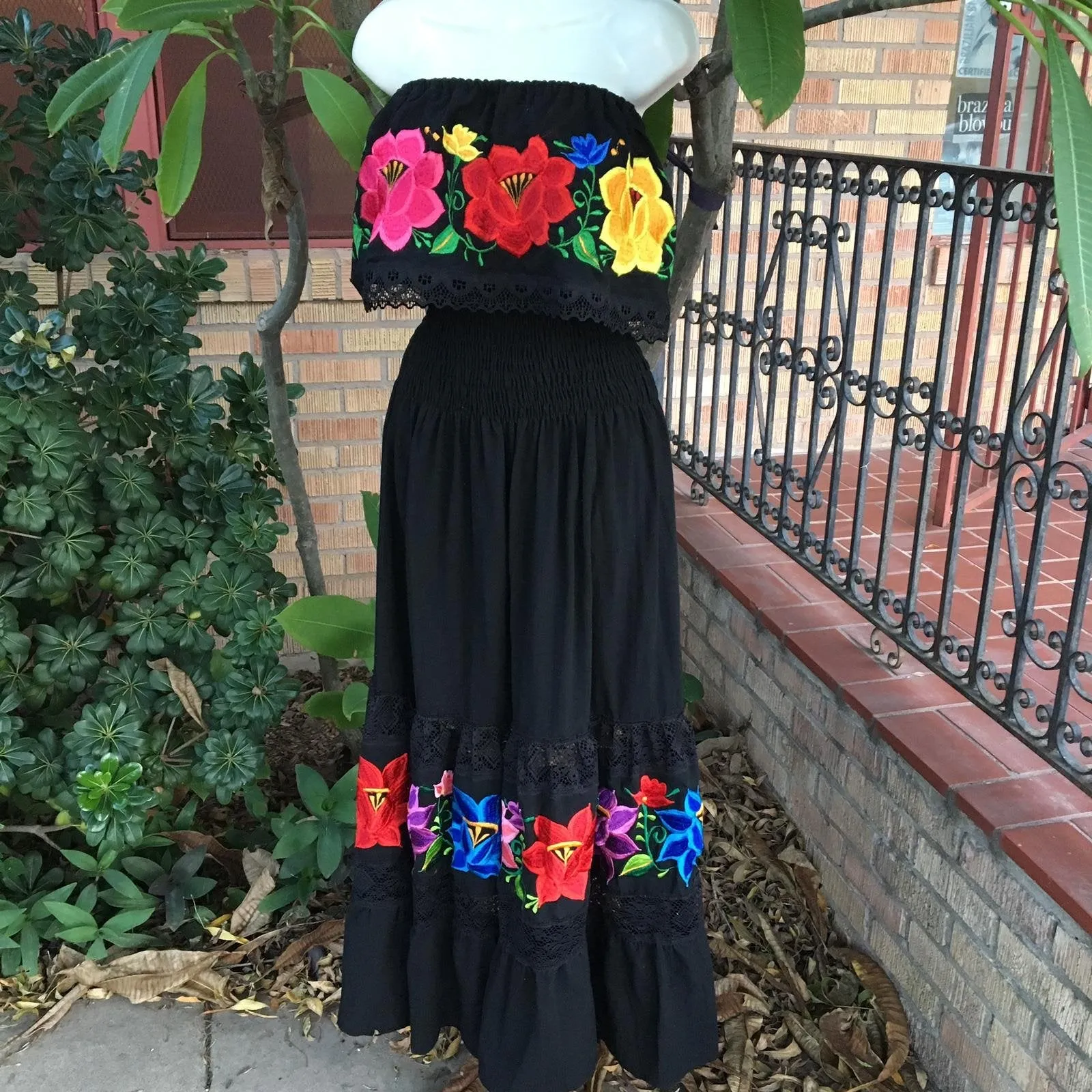 Mexican Luxury Campesino Fino Maxi Dress Black