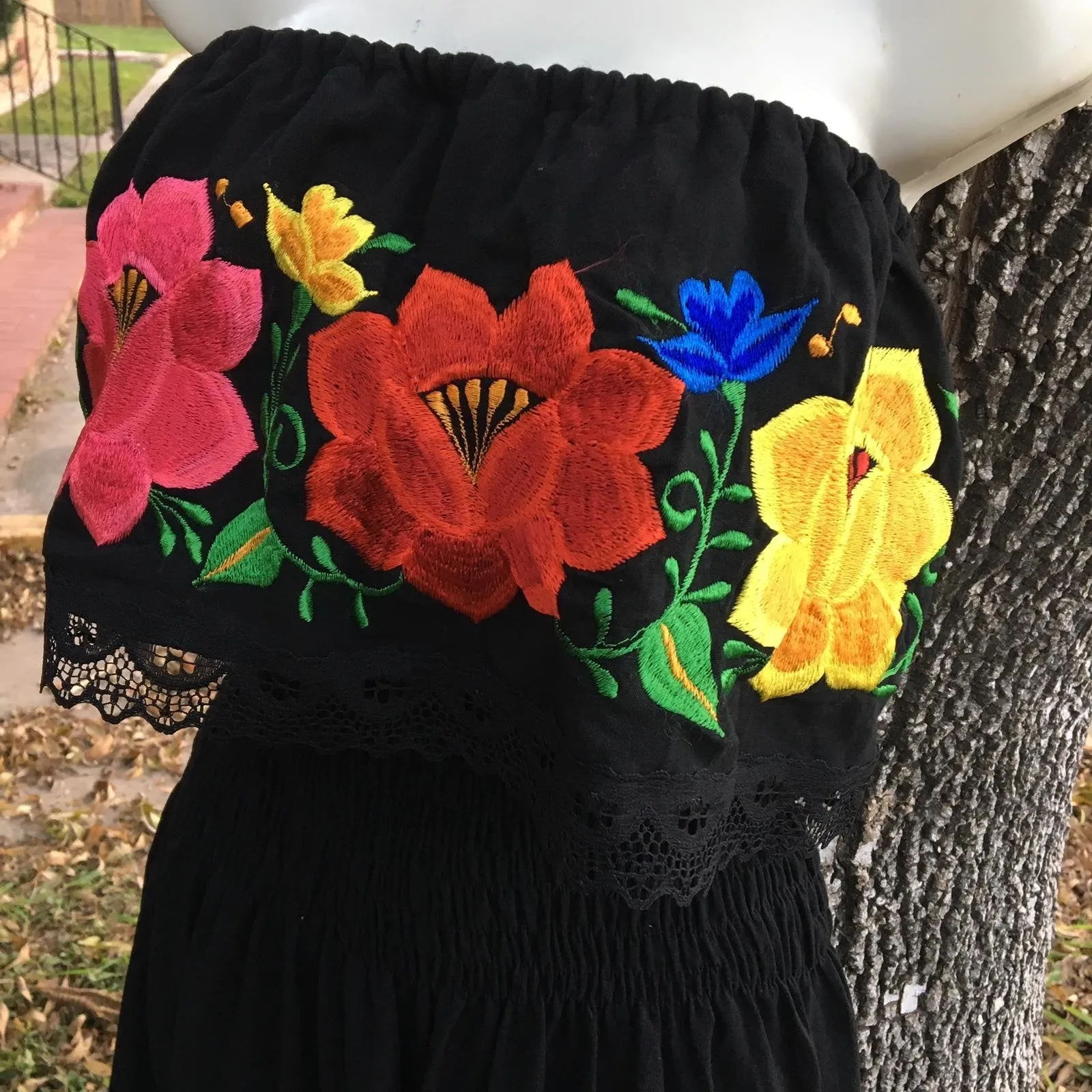 Mexican Luxury Campesino Fino Maxi Dress Black