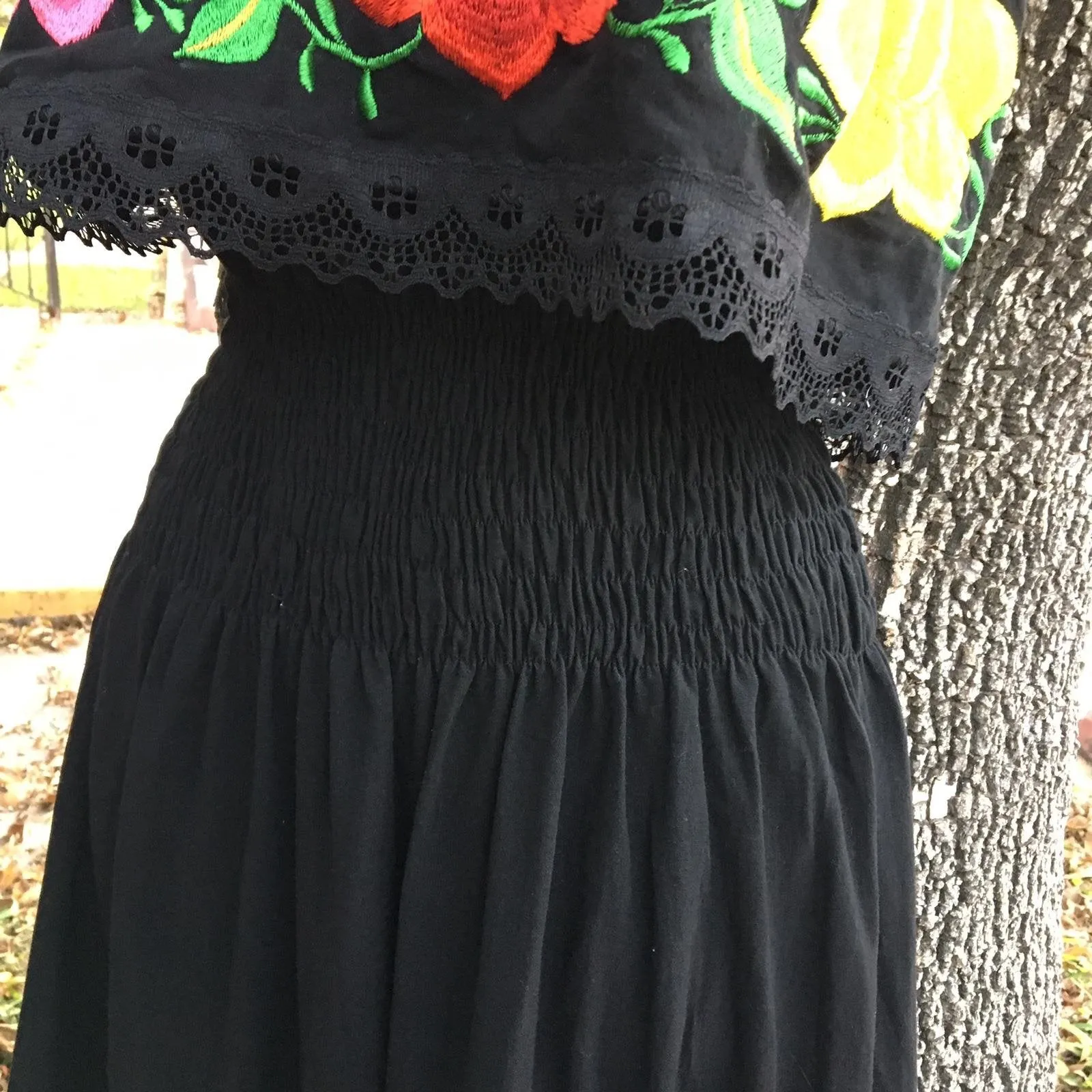 Mexican Luxury Campesino Fino Maxi Dress Black