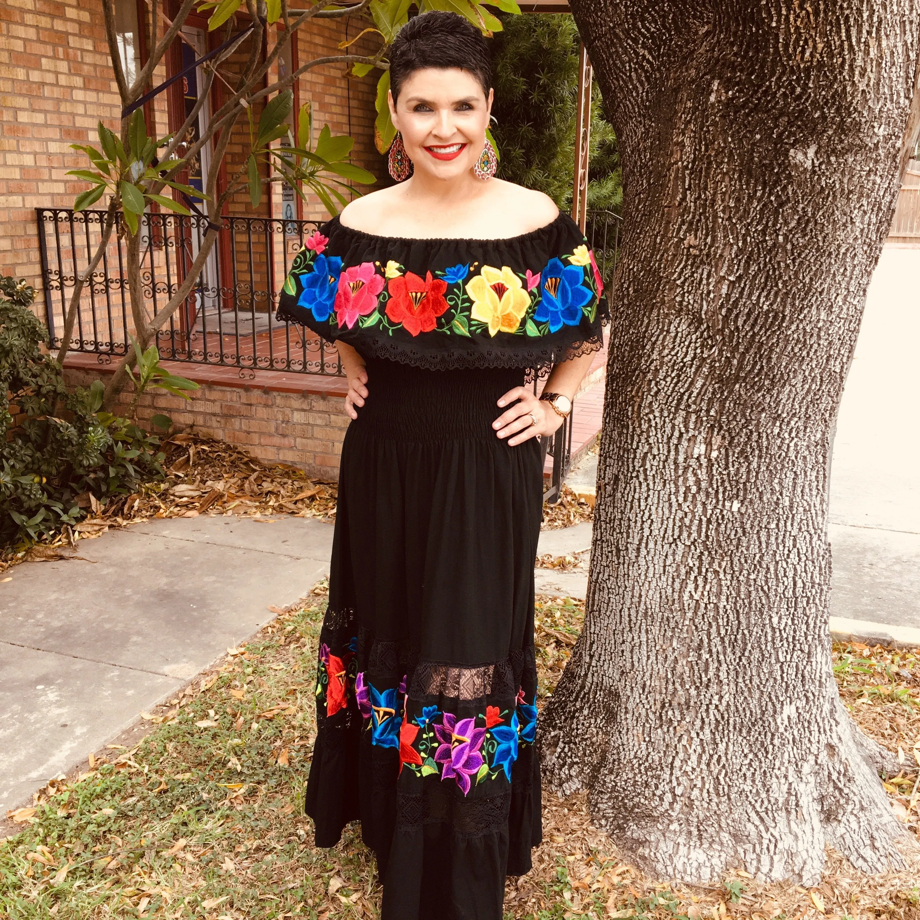 Mexican Luxury Campesino Fino Maxi Dress Black