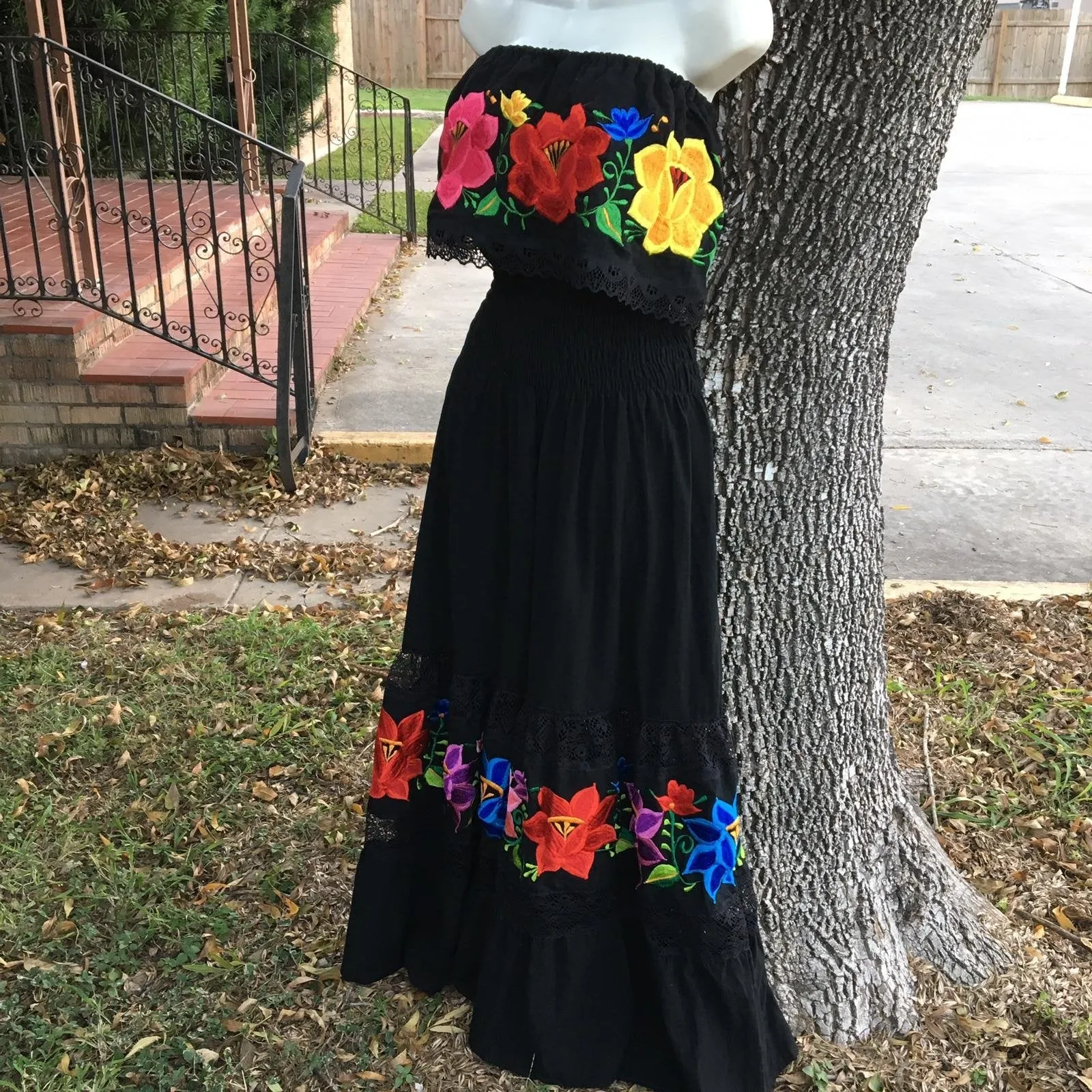 Mexican Luxury Campesino Fino Maxi Dress Black