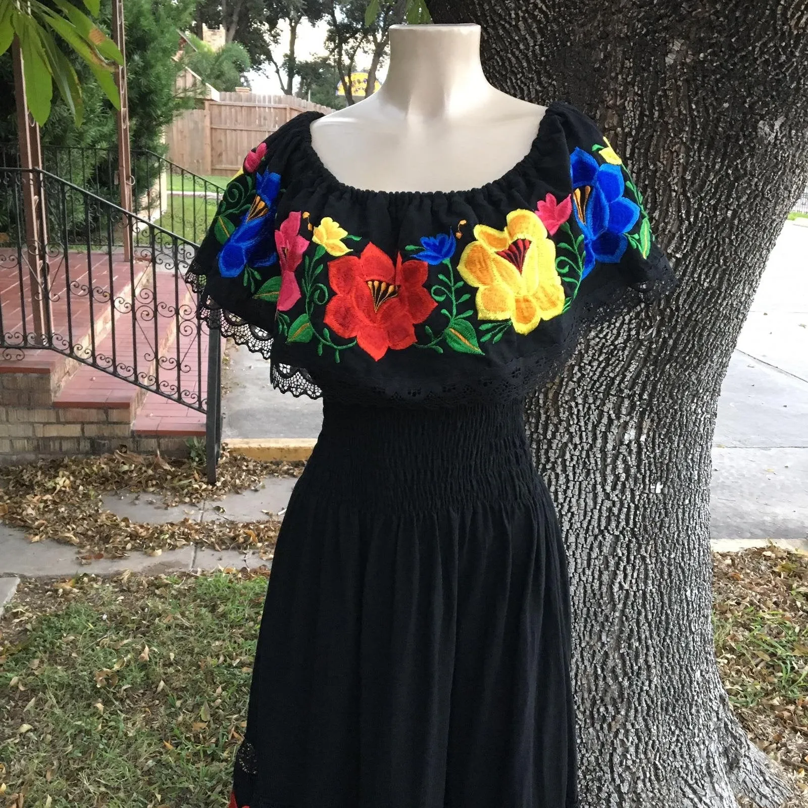 Mexican Luxury Campesino Fino Maxi Dress Black