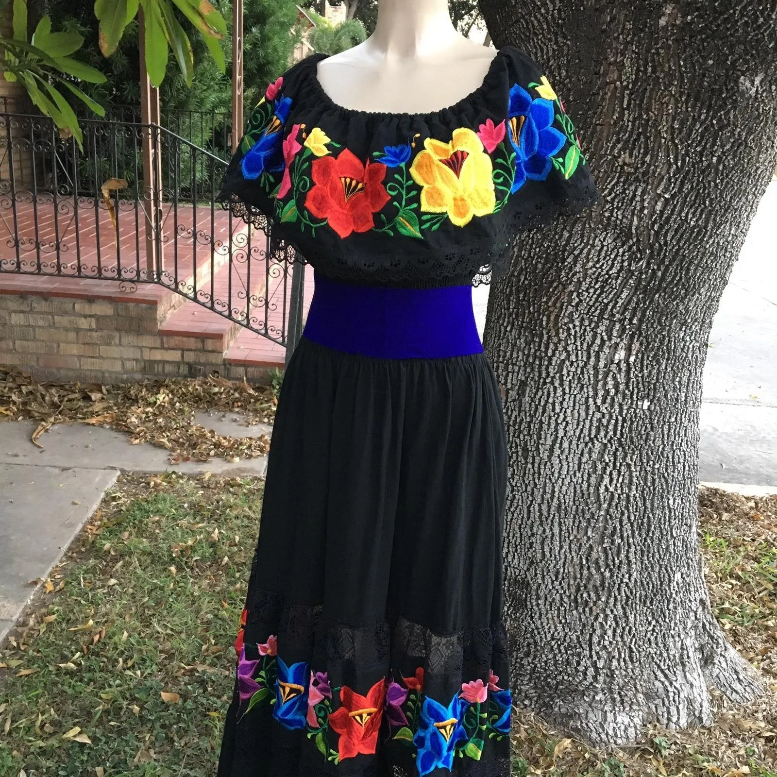 Mexican Luxury Campesino Fino Maxi Dress Black