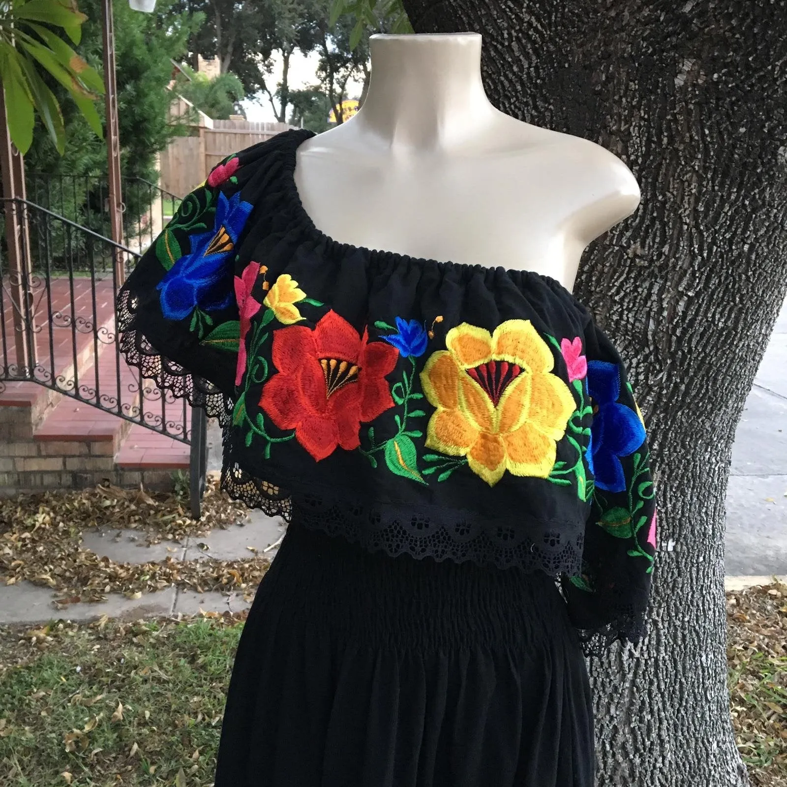 Mexican Luxury Campesino Fino Maxi Dress Black