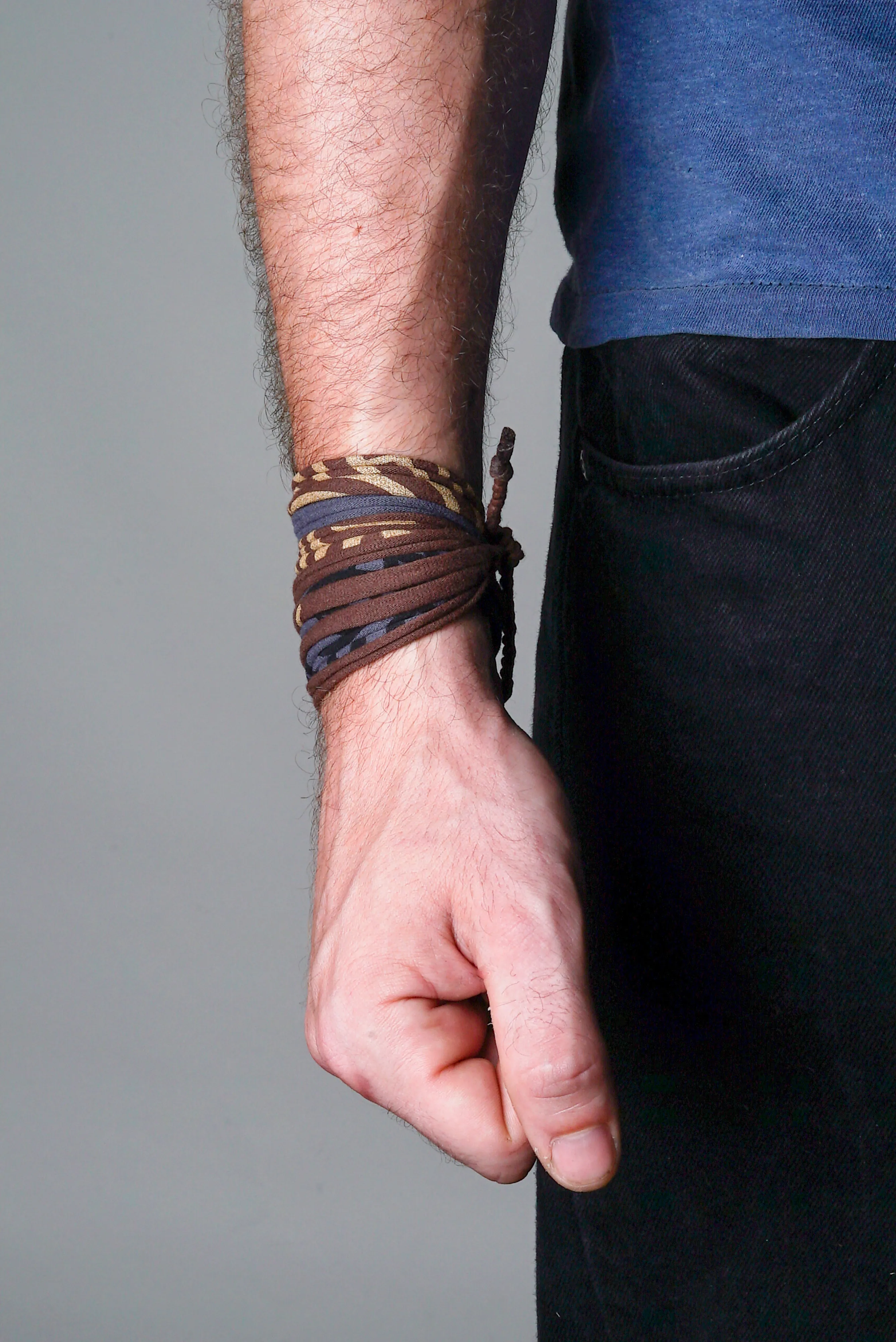 Necklush Wrap Bracelet / Grey Brown & Gold / Unisex