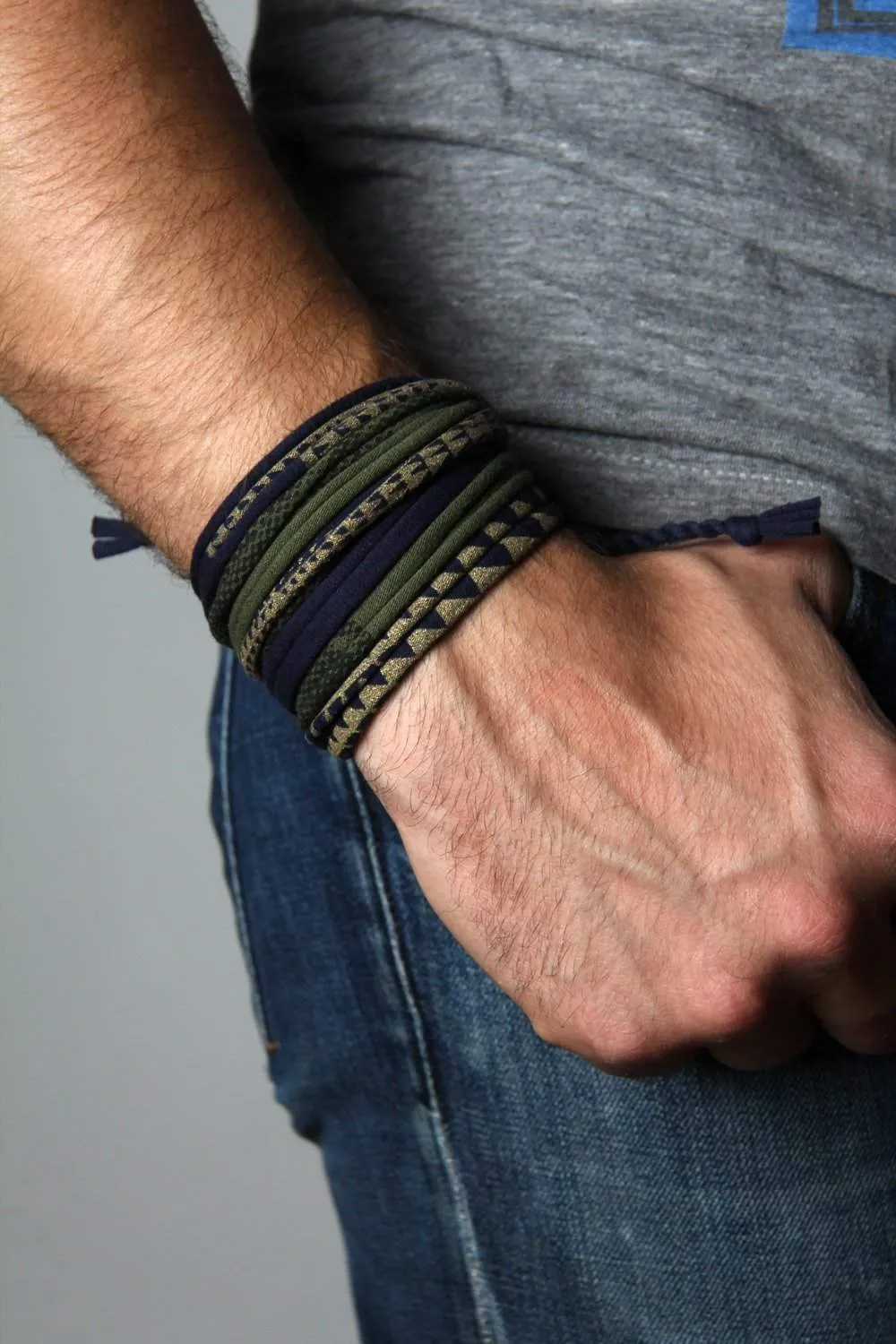 Necklush Wrap Bracelet / Navy Blue Green & Gold / Unisex