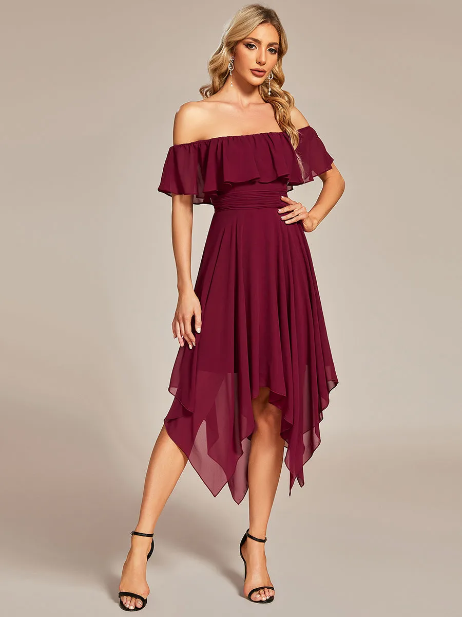 Off Shoulder Asymmetrical Hem Wholesale Chiffon Bridesmaid Dresses