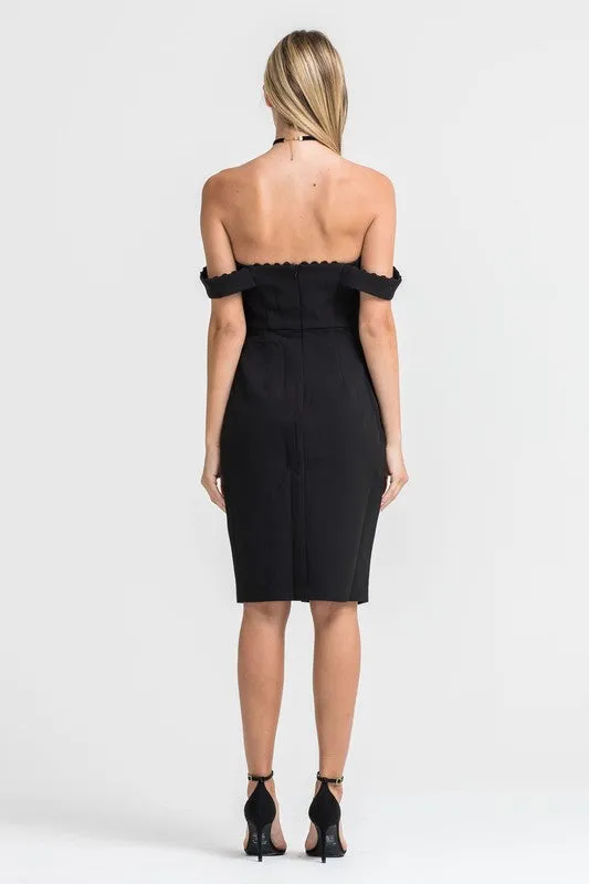OFF SHOULDER MESH DETAIL DRESS