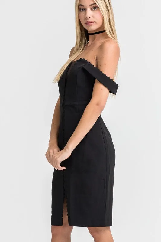 OFF SHOULDER MESH DETAIL DRESS