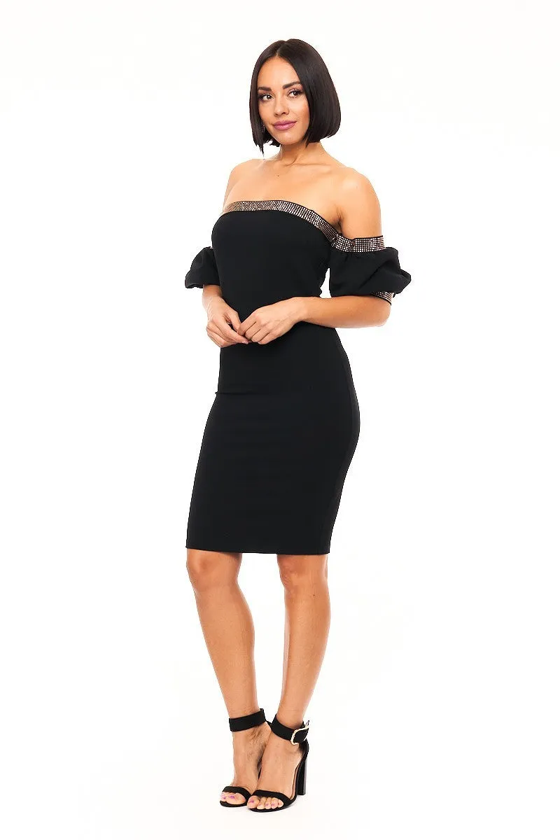 Off Shoulder Ruffle Sleeve Midi Dress