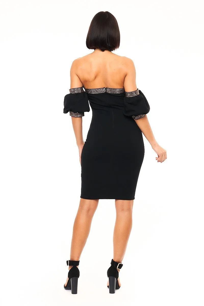 Off Shoulder Ruffle Sleeve Midi Dress
