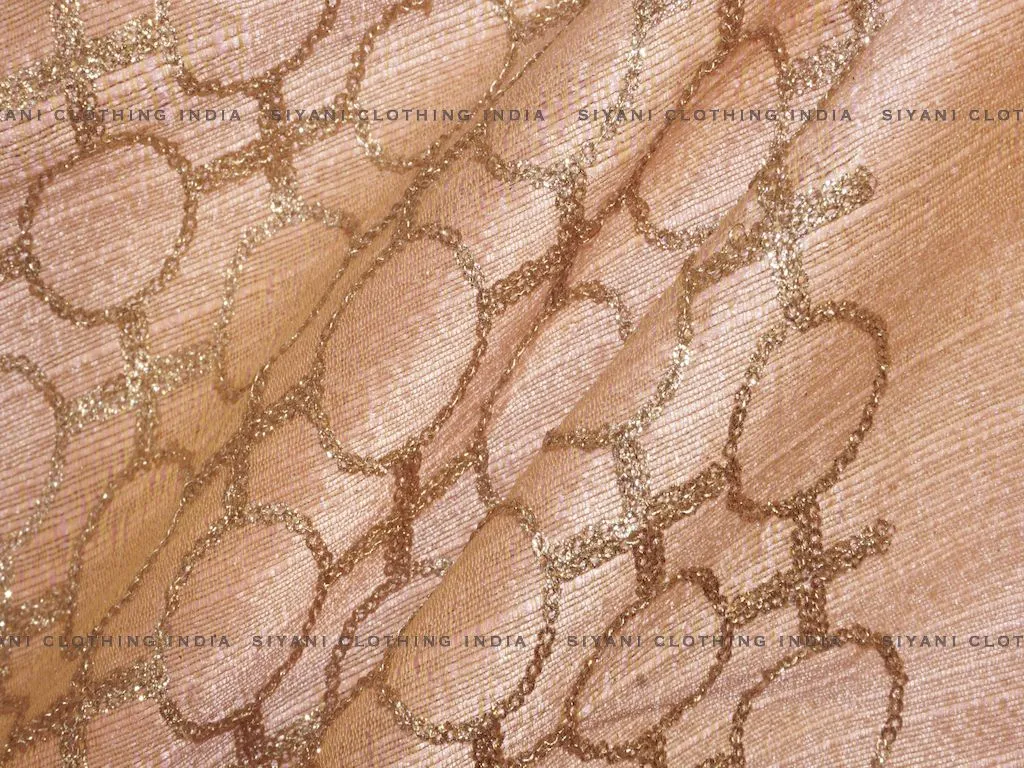 Peach Gota Embroidered Silk Fabric