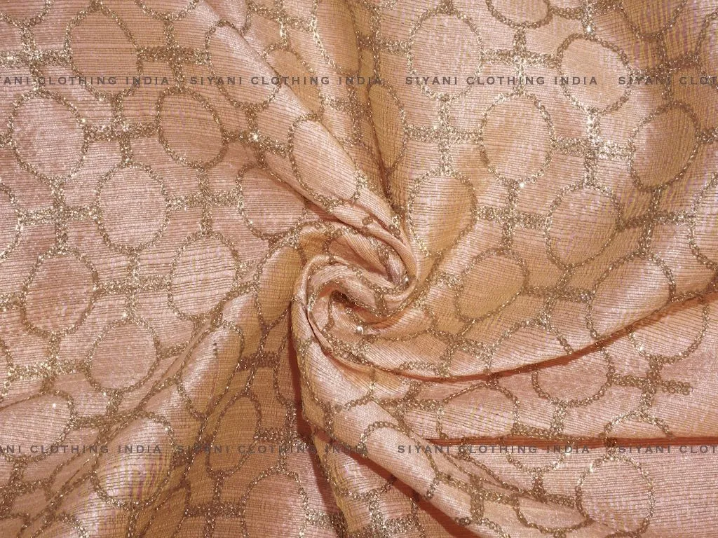 Peach Gota Embroidered Silk Fabric