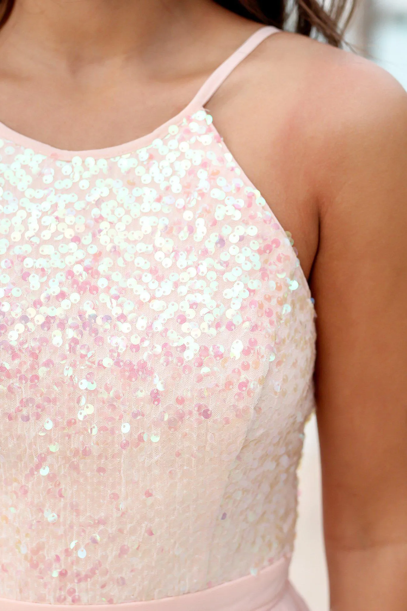 Pink Maxi Dress with Sequin Top