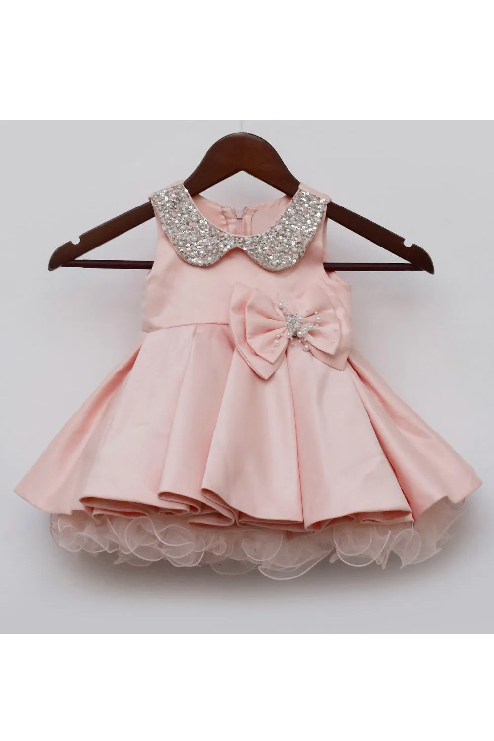 Pink Pearl Embroidered Bow Dress