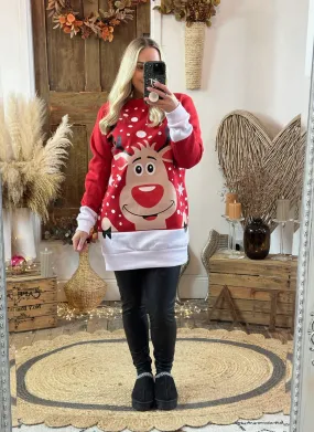 Red Rudolph Oversized Festive Jumper