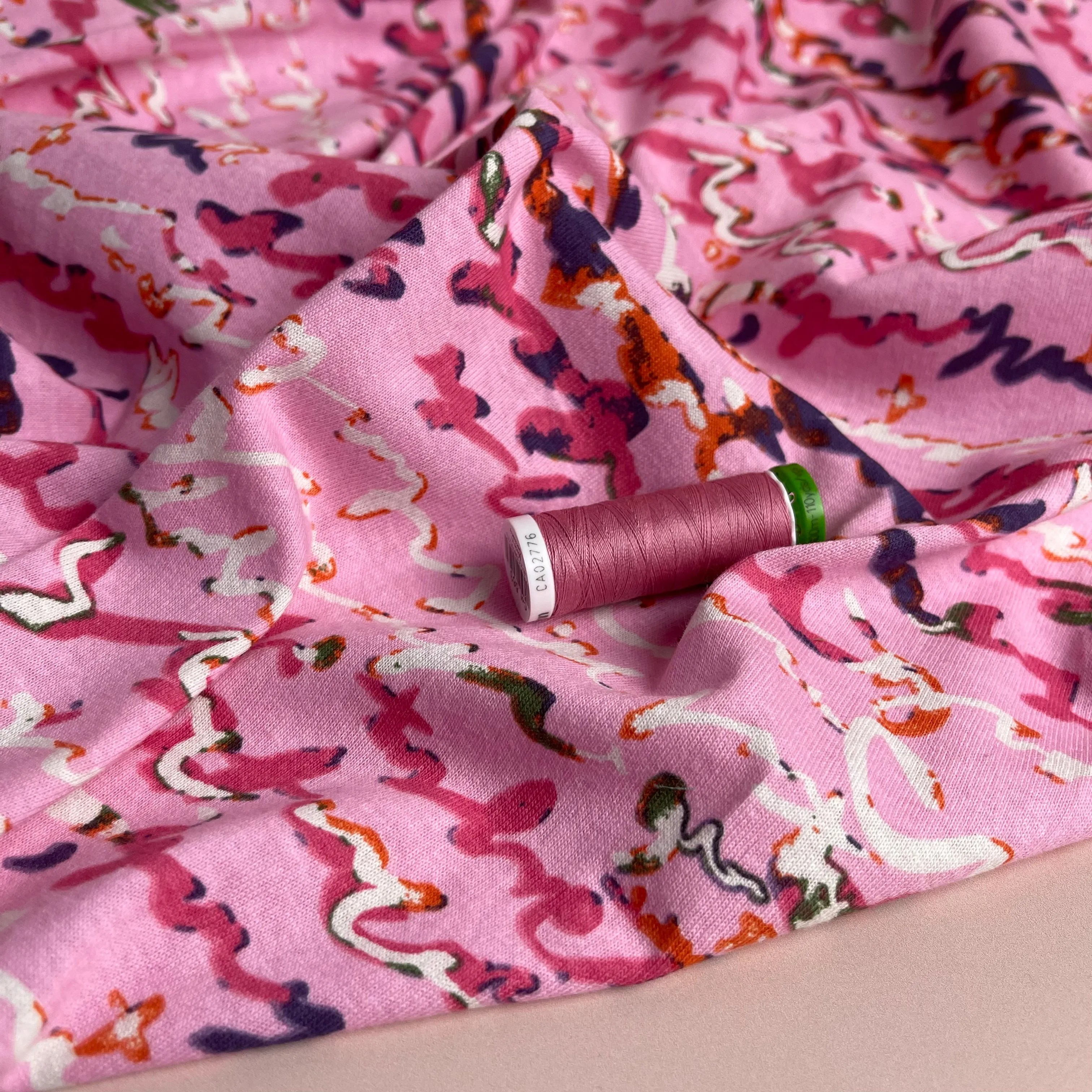 REMNANT 2.40 metres - Scribbles Pink Pure Cotton Jersey Fabric